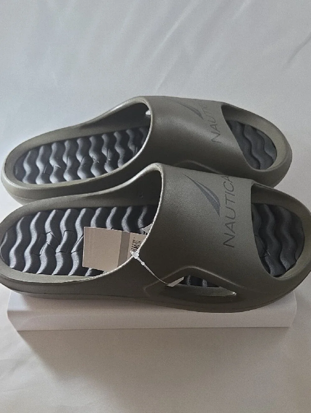 Nautica Men's Olive Slide Sandals with Black Footbed